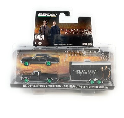 GREENLIGHT 1:64 CHEVY IMPALA ''SUPERNATURAL JOIN THE HUNT'' TRUCK & TRAILER chase