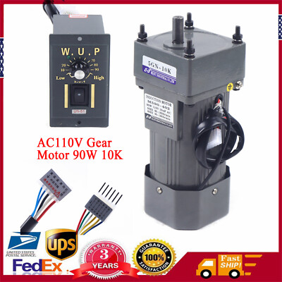 110V 90W AC Gear Motor Electric Motor Variable Reducer Speed Controller 1:10 US