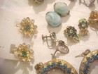 13 Pair Vintage Green, Turquoise Rhinestone Earrings All one Money — photo 7