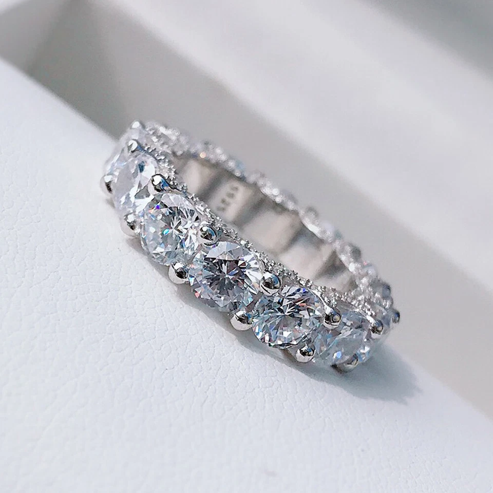 7.0 TCW Round D FL Moissanite Eternity Wedding band in 14K White Gold Plated - Image 3 of 4