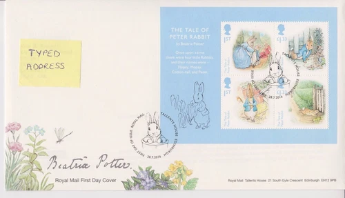 TALLENTS GB ROYAL MAIL FDC FIRST DAY COVER  2016 BEATRIX POTTER STAMP SHEET