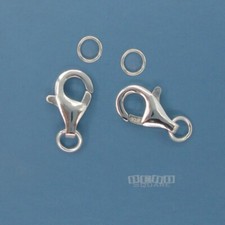 2 Sterling Silver Lobster Claw Clasp w/Closed Ring Connectors 12.7mm 33296
