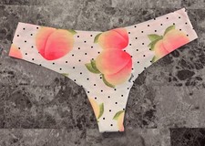 NWT VICTORIA'S SECRET PINK M PEACH POLKA DOT LACE RARE NO SHOW THONG PANTIES