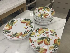 Melamine Dish set 4 Piece With large & small Plates and Bowls. Pattern: Lemons