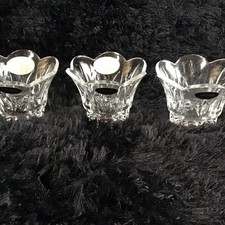 3 Lead Crystal 24% Votive Candle Holder Flower Petal Shaped Made in the USA