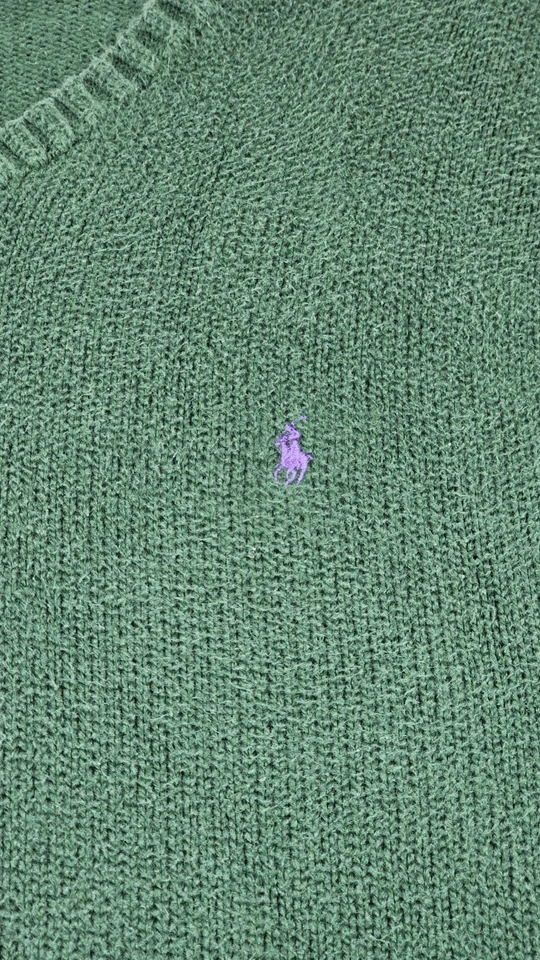 Chaleco Suéter Polo Ralph Lauren De Colección Para Hombres 3XL Verde Cuello en V Púrpura Poni Preppy Foto 3 de 4
