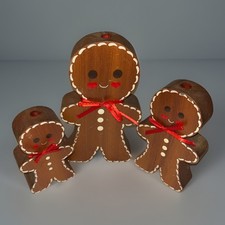 Vintage Gingerbread Family Painted Wood Figures Primitive Rustic Christmas  EUC