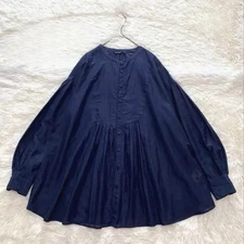 Pas de Calais Cotton Silk Gathered Blouse Naturally Plant Dyed Navy Exc cond