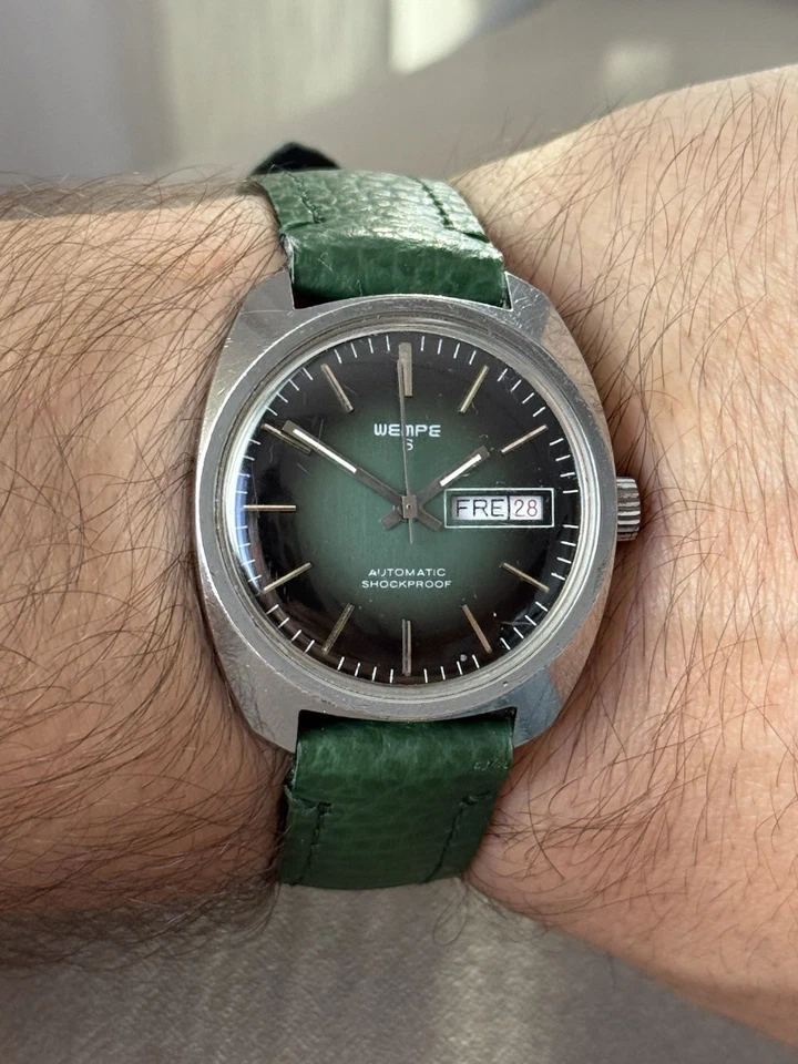 Reloj Automático Hombre Wempe Vintage Antimagnético Esfera Verde Raro Foto 3 de 4