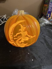 Halloween Pumpkin Light Up Jack-O-Lantern 9 Foam Blow Mold Witch, Moon, Stars