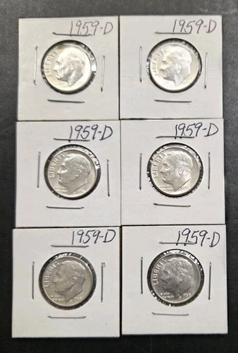 1959-D Silver Roosevelt Dime All 6 Included Choice Gem Brilliant Unc  Lustrous