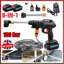 Cordless Car High Pressure Washer Jet 100 Bar Water Wash Cleaner Gun 2 Battery
