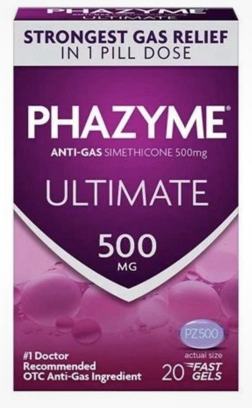 Phazyme Ultimate Strength Anti-Gas Simethicone 500mg 20 Fast Gels