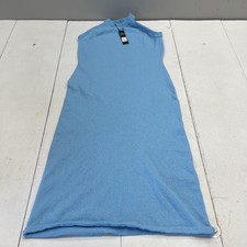 Fashion Nova Leka Crochet Midi Dress Womens Large Blue Sleeveless Mock Neck