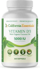 Vitamin D3 5000iu (125mcg) Supplement with Enhanced Organic Coconut Oil Support