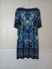 Sandra Darren Dress Womens 10P Blue Paisley Shift Knee Length Round Neck Jersey