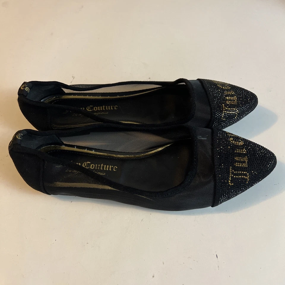 Zapatos Juicy Couture Penny para mujer 7,5 malla transparente planos negros gamuza estrás Foto 4 de 4