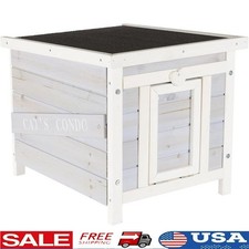 Wood Outdoor Cat House Weatherproof Cat House with Raised Floor Roof  Covered