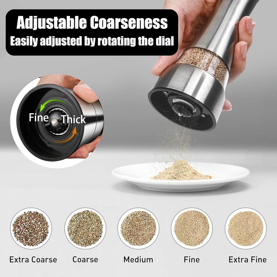 Macina Pepe Set Da 2 Pezzi Regolabile, Macina Spezie, Macina Sale E Pepe, per Ma - Immagine 3 di 4