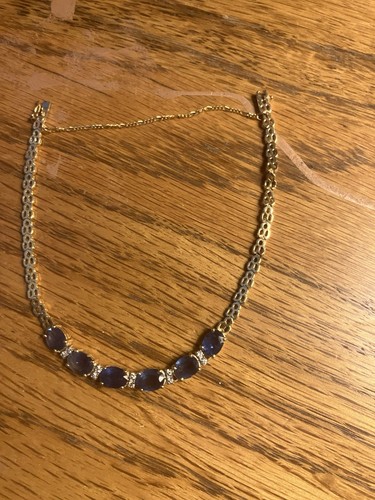 Real Sapphire And Diamond Tennis Bracelet 6 Sapphires And 5 Diamonds With Case - Picture 2 of 8