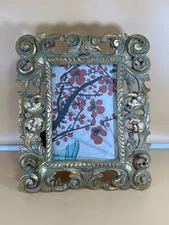 FRAME Ornate Gold Gilt Wood Gesso Baroque Rococo Floral. Vintage. 9” x 11”. 