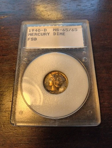 1940-d mercury dime - gem uncirculated - toned - .900 silver - full split bands