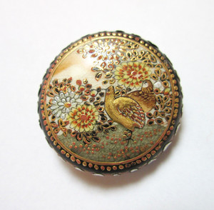 Antique Hatpin Satsuma Disc with Bird Silver Mount
