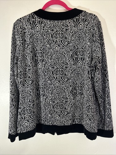 Chicos Travelers Sz 2 (L) Black White Zip Up Cardigan Jacket Stretch Knit Slinky - Picture 3 of 11