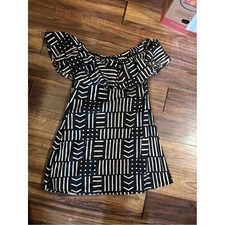 Madewell off shoulder xs cotton Aztec boho retro 32" long mini dress black