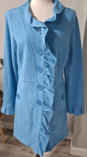 Renuar Ruffle Coat R3819 Women's M Breeze Blue Knit Sweater Coat Unworn