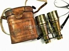 Nautical Antique Brass Binocular 6" Vintage Marine with Leather Box
