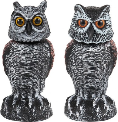 2 Pack Fake Owl Decoys to Scare Birds Away, Rotating Head Bird Deterrents, Natur