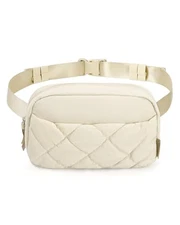  Adjustable Puffy Fanny Pack Crossbody Belt Bag for Women, Waist Pack Beige