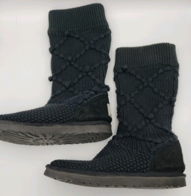 Ugg Womens Classic Black Knit Boot Argyle Size Lattice Criss Cross  Australia