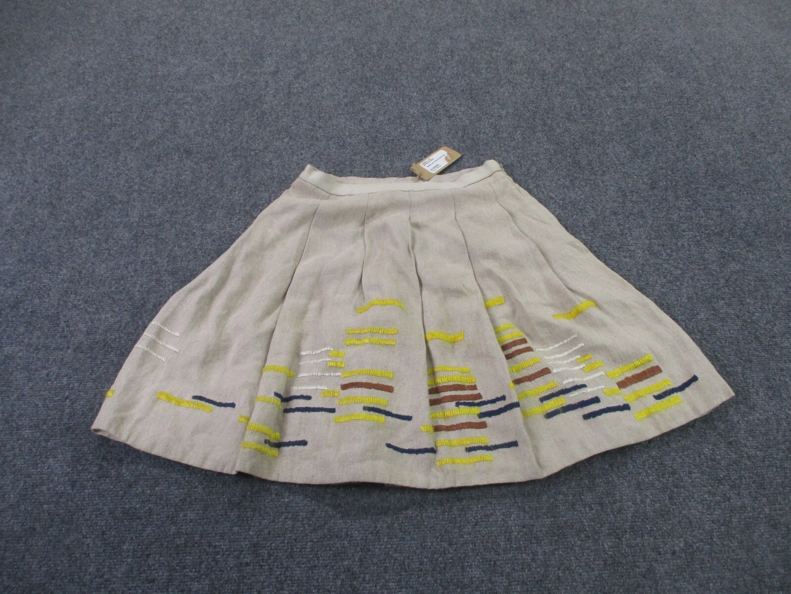 Anthropologie Maeve Skirt Womens 2 Beige Linen Tank Embroidered Pleated NEW