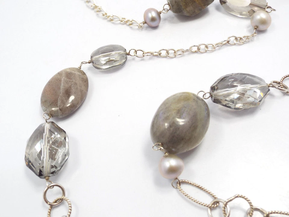 LUC Lucas Lemeth Sterling Silver Labradorite & Crystal Long Necklace, 31" - Image 3 of 4