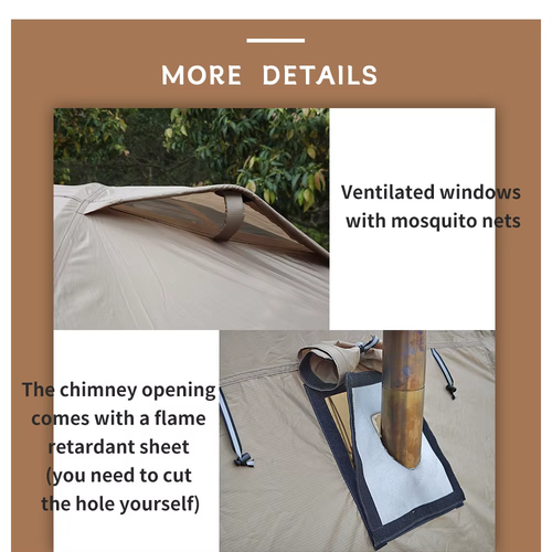 Fireproof Hot Tent 2 Person Waterproof Extend Dome Tent with Stove Jack Skirt - Picture 13 of 24