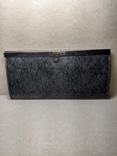 Fashion Grey Patent Leather Faux Snake Skin with Flower Print Clutch/Purse