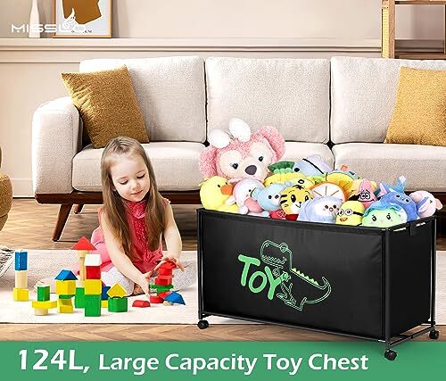 Large Toy Box with Wheels Big Toy Chest for Kids Organizer Toy Storage Black - Picture 4 of 7