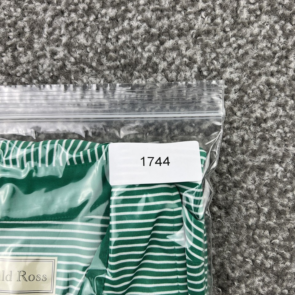 Donald Ross Polo Shirt Men Extra Large Green White Stripe Short Sleeve