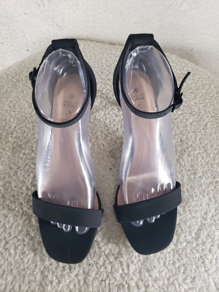 Call it Spring Women Sandals 8.5 Black Vegan Leather Open Toe Ankle Wrap Stileto - Image 3 of 4