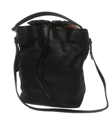 BURBERRY Black Ashby Brit Leather Check Hobo Bucket Bag