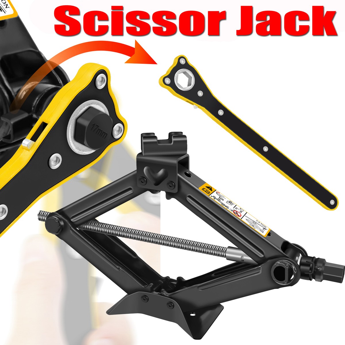 2 Ton Scissor Jack Spanner Tool Tire Wheel Garage Emergency Change