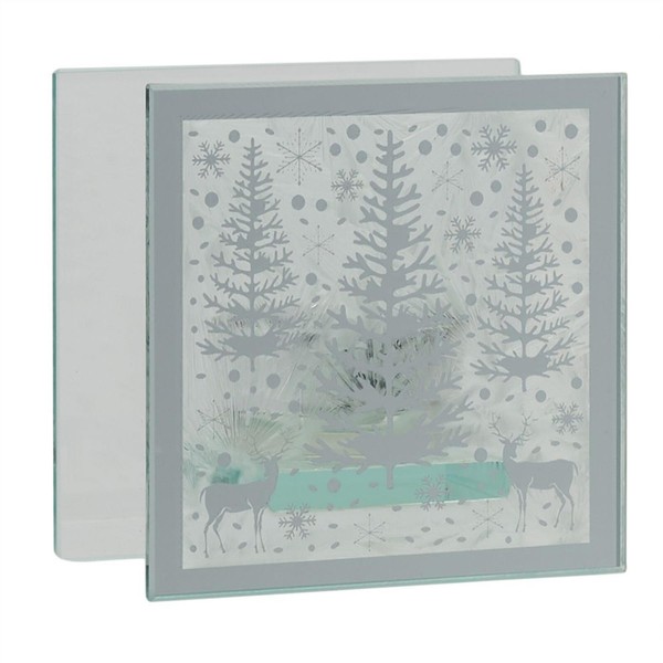 Weihnachtskerzenhalter Quadratisch Glas Teelichthalter Mit Rentier-image