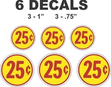 6 Round Yellow Vending 25 Cent Gumball Machine Vinyl Decals