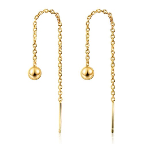 Women Girls Threader Earrings Gold Long Chain Tassel Stud Ball Drop Dangle Gift - Picture 4 of 6