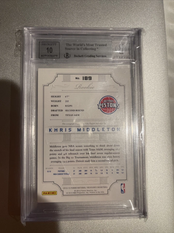 Карта дебютанта BGS 9 Криса Миддлтона 189 National Treasures 2012-RC 73/99 с автографом - Изображение 2 из 2