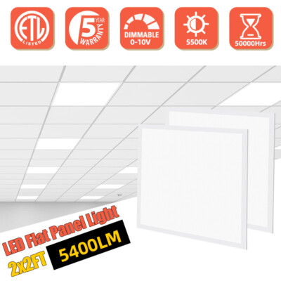 2-20PCS 2x2FT LED Flat Panel Light 5400LM 45W 5000K Dimmable Drop Ceiling Office
