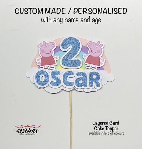 RAINBOW PEPPA OR GEORGE PIG THEME CUSTOM PERSONALISED ANY NAME & AGE CAKE TOPPER - Picture 15 of 39
