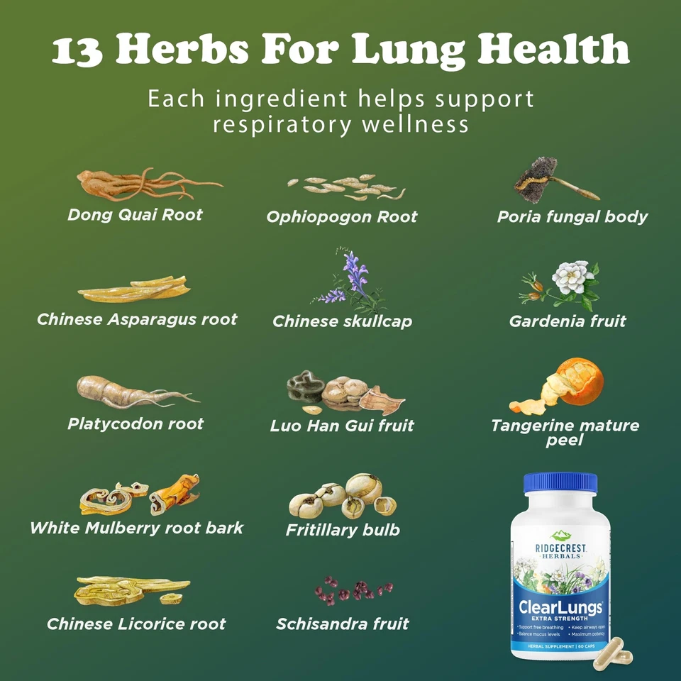 RidgeCrest Herbals ClearLungs Fórmula de Salud Nasal Pulmonar Natural Fuerza Extra... Foto 4 de 4